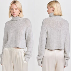 Sablyn Cropped Turtleneck Cashmere Pullover Sweater Foggy Gray Womens Size Small